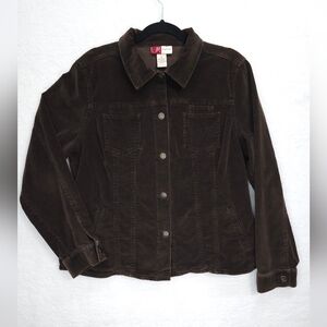 JM Collection Corduroy Jacket Button Front Brown Pockets Womens Size 14 Medium